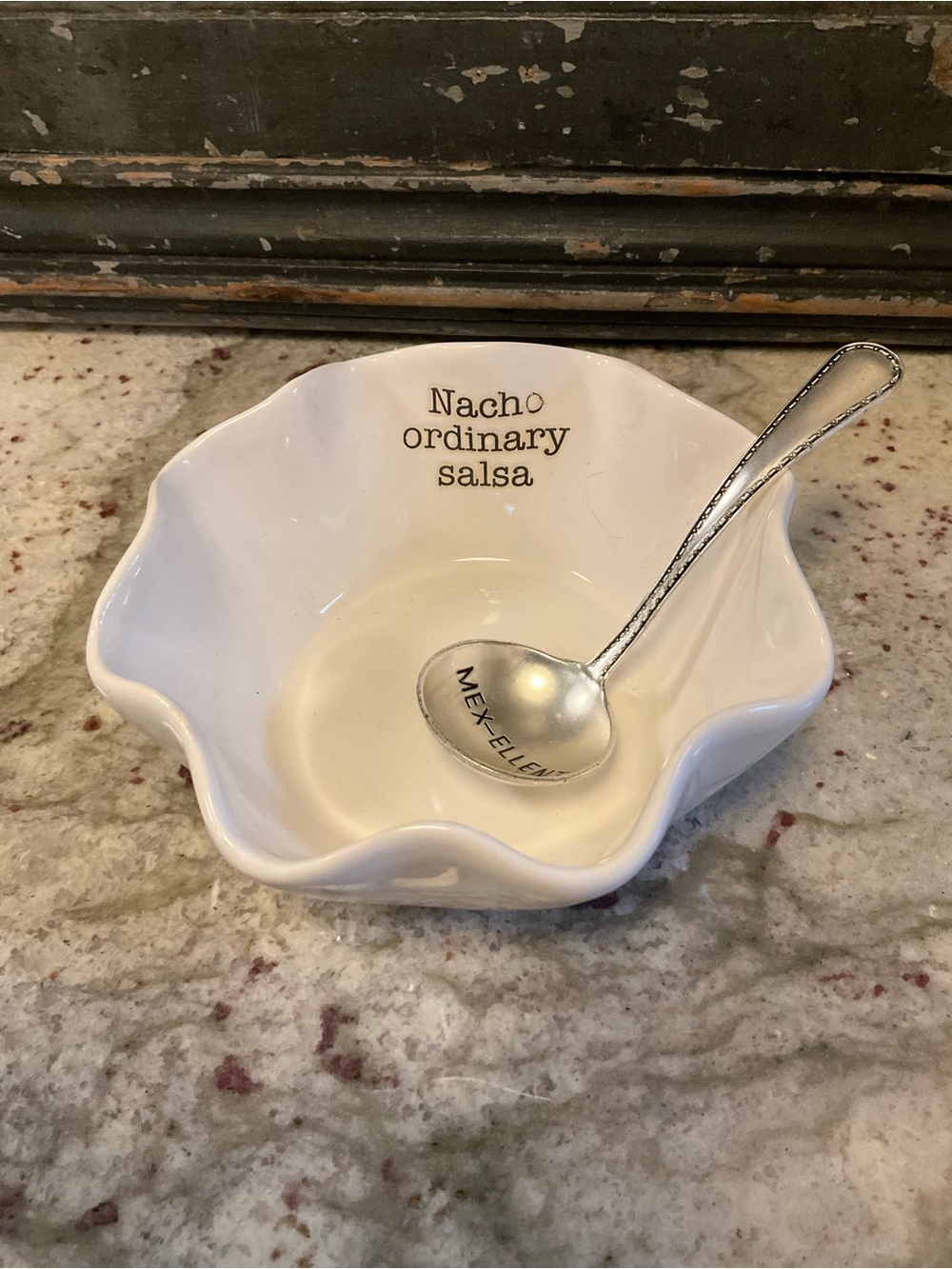 Mud Pie White 'Nacho Ordinary Salsa' Ruffled Dip Bowl